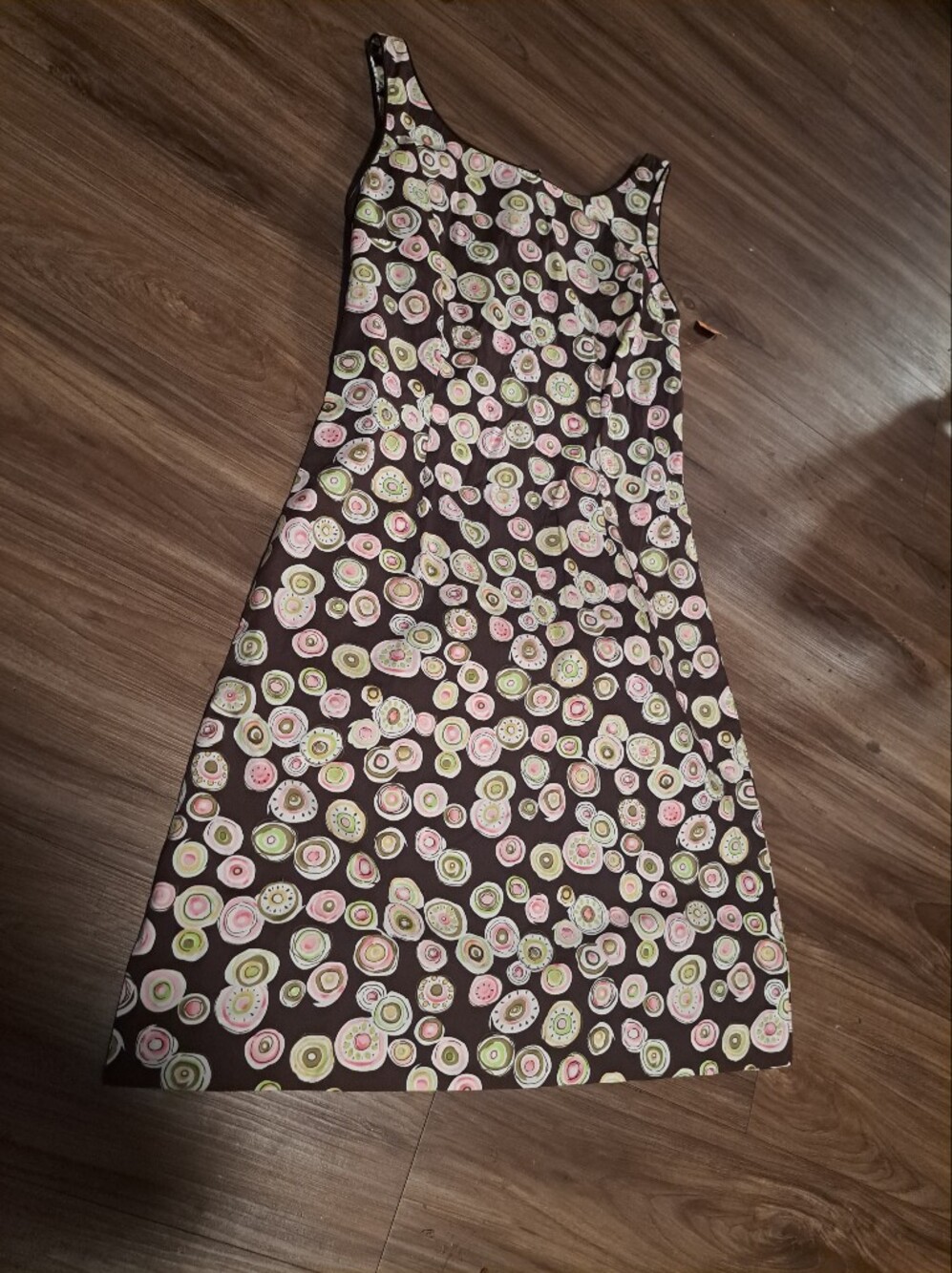Brown Maxi Skirt with Pink and Green Circle Print